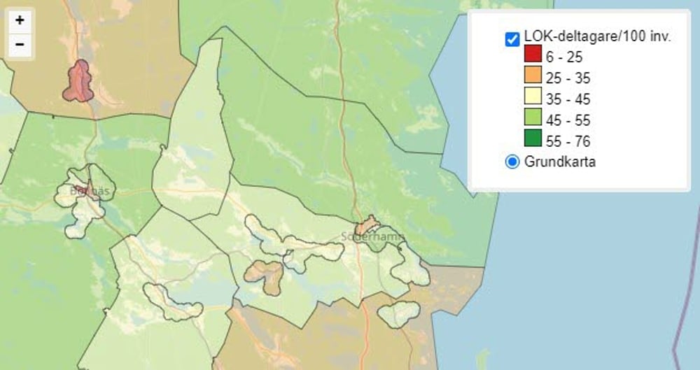 Lokala aktivitetsstödet (LOK), karta