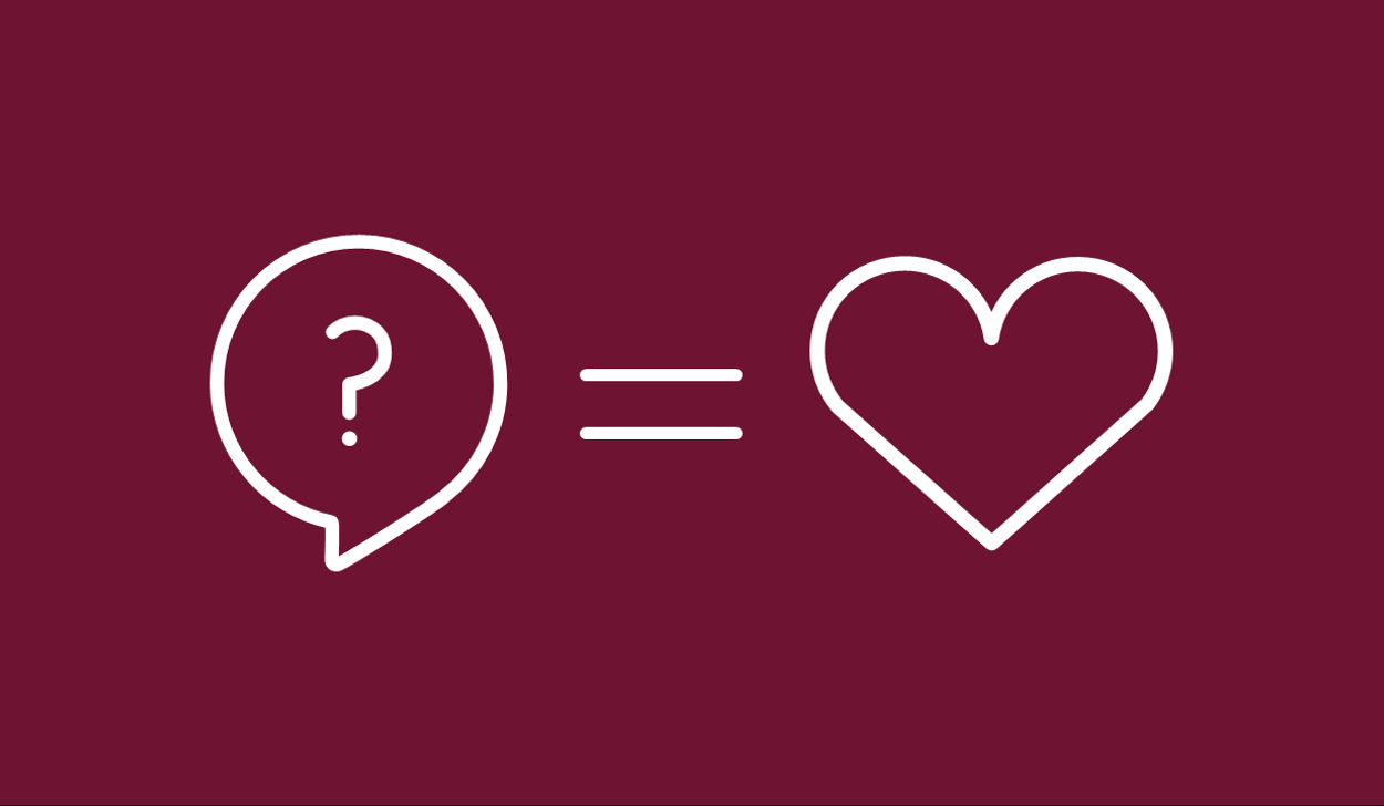 Ikon som visar ett hjärta och en frågebubbla.