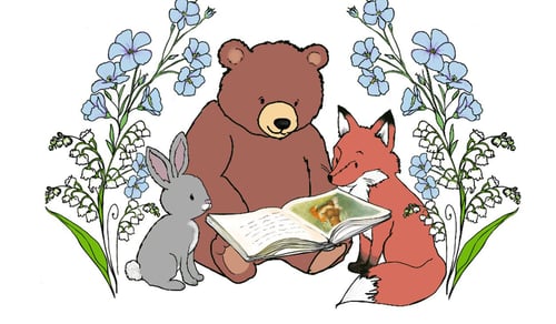 Illustration på djur som läser en bok