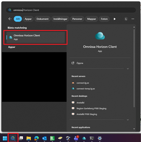 Sk&auml;rmbild Onnissa Horizon Client 
