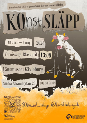 En affisch med en bild av en ko p&aring;.
